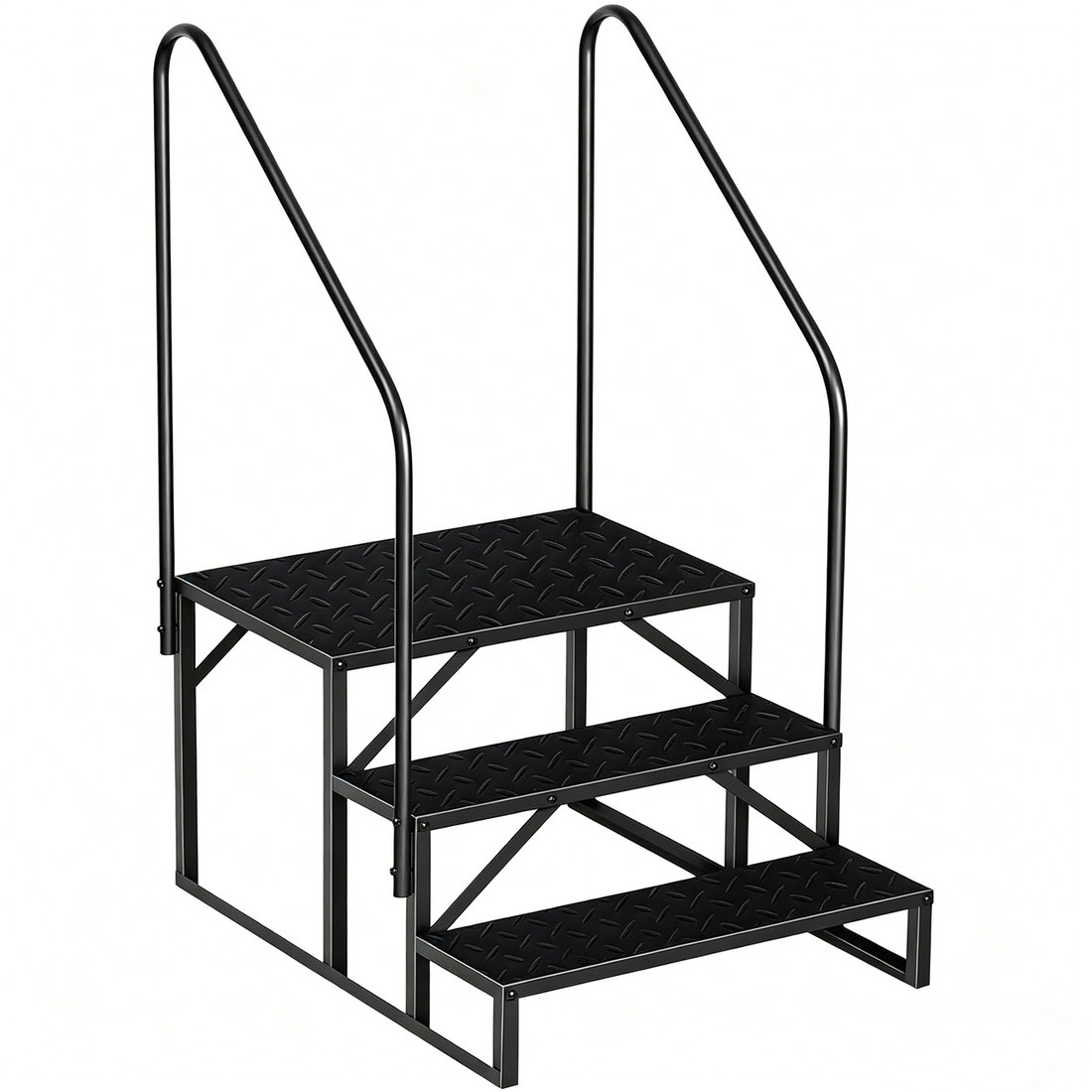 Garvee Wohnmobil Treppe 3 Stufen mit Handlauf, 300 Kg Tragkraft, Rutschfest, Stahl, Tragbar