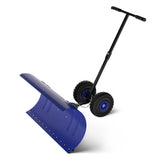 Garvee Schneeschieber mit Rädern 90×40 cm – Einzelstange, Stahlklinge, Verstellbarer Griff, Gummiräder - Blau