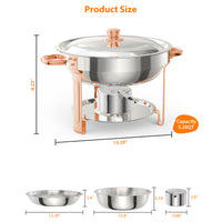 Garvee Chafing Dish 4er-Set 5 L aus Edelstahl, rund in Roségold, Buffet-Speisenwärmer für Catering, Hochzeiten und Events