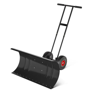 Garvee Schneeschieber mit Rädern 90×40 cm – Doppelstange, Stahlklinge, Verstellbarer Griff, Gummiräder