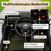 Garvee Armeegrün Kinder Elektroauto Geländewagen 12V mit Fernbedienung, 2-Sitzer, 5 km/h, Musik & LED-Lichter, 3-5 Jahre