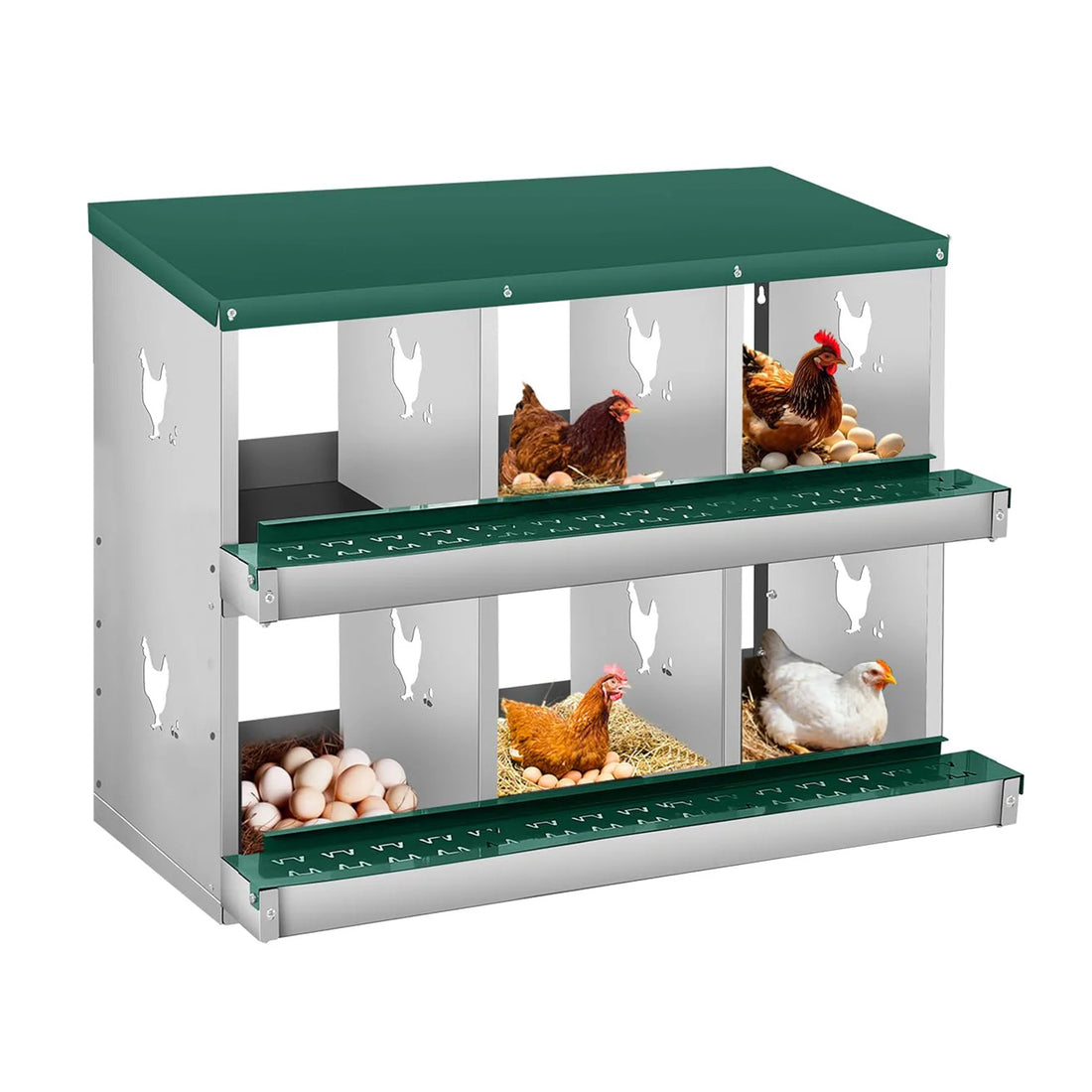 Garvee 2-stöckiges Legenest für Hühner mit 6 Fächern, Hühnernistkasten aus verzinktem Stahl, Rollaway-System, herausnehmbare Eierauffangschale & Lüftungslöcher