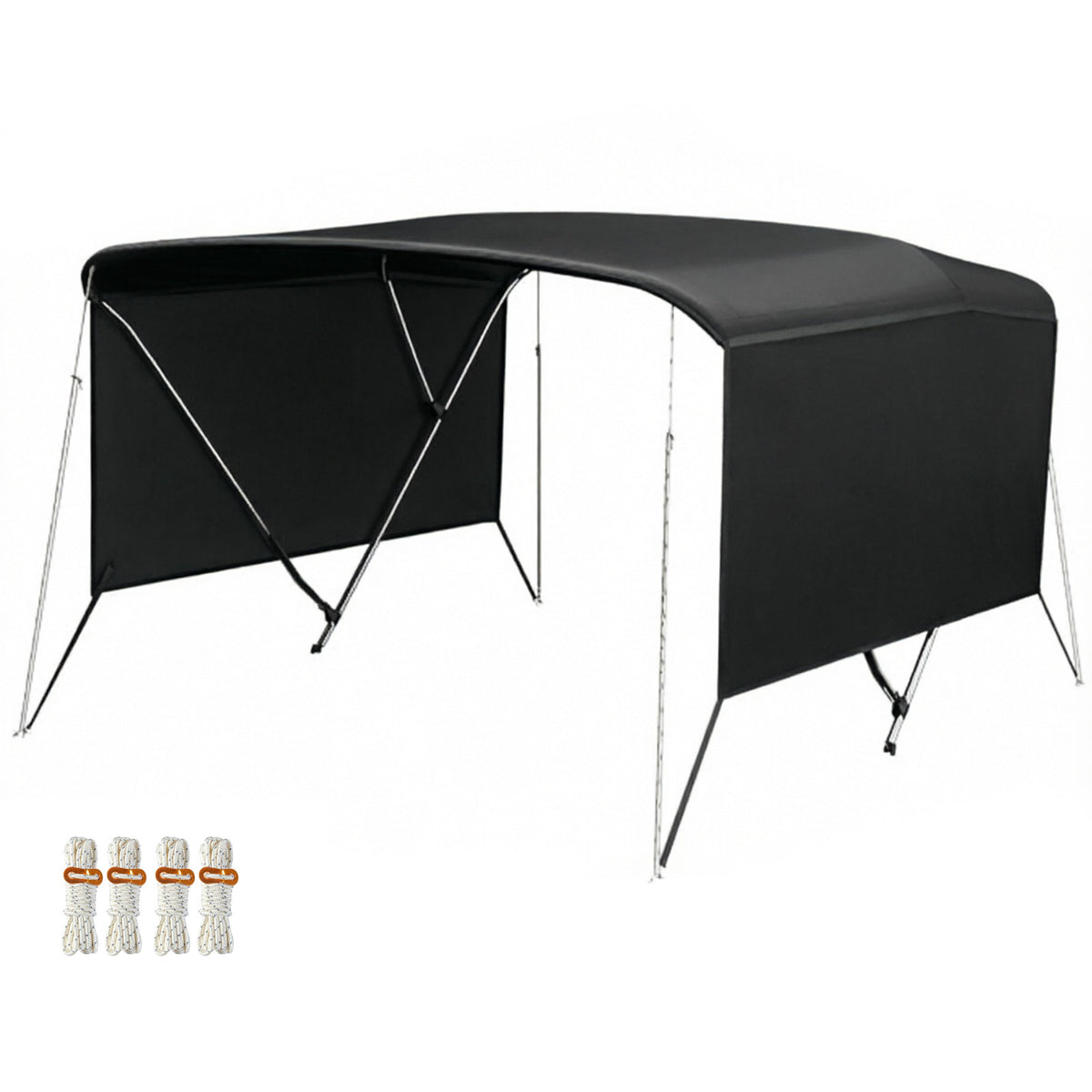 Garvee 3-Bogen-Bimini-Top-Bootsabdeckung, Abnehmbare Seiten, Verstellbar, Marine Canvas, UV-Schutz, Verstellbar 185–198 cm, Schwarz
