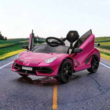 Garvee Lamborghini Kinder Elektroauto 12 V mit 2 × 25 W, Scherentüren, 2,4-GHz-Fernbedienung, LED, Musik, Federung und Sicherheitsgurt, Rosa, für Kinder 3–8 Jahre