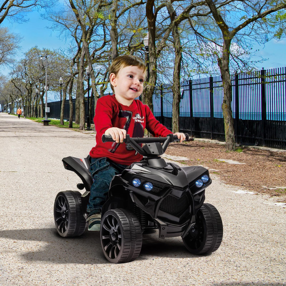 GARVEE 6V Elektro-Quad für Kinder ab 3 Jahren, Kinder Elektro-ATV mit LED-Scheinwerfern, Musikfunktion und Sicherem Fahrspaß, Schwarz
