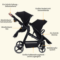 Garvee Zwillingsbuggy mit Alu-Rahmen, leicht & klappbar – Perfekt für Zwillinge auf Reisen
