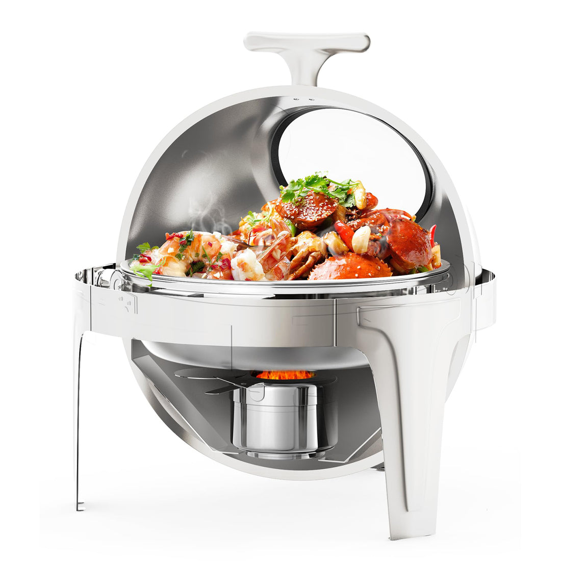 Garvee Chafing Dish 6 L aus Edelstahl, Warmhaltebehälter mit Rolltop-Deckel und Sichtfenster, Buffetwärmer für Hochzeit, Catering, Party und Events
