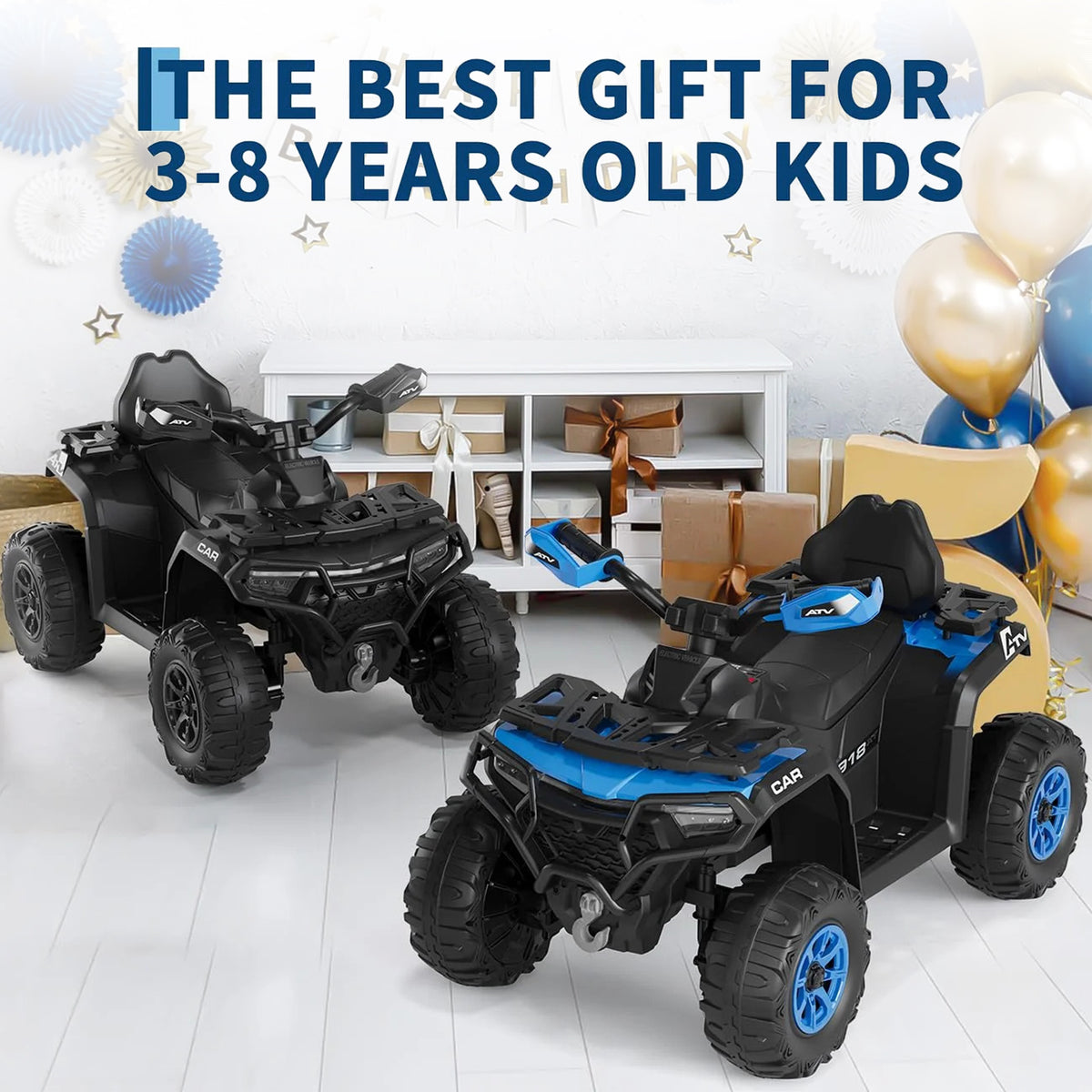 Garvee Kinder Elektro-Quad 12V, Elektrisches Kinderfahrzeug mit Fernbedienung, 2x35W Motoren, LED Lichtern & Musik, Für Kinder von 3–8 Jahren, Blau