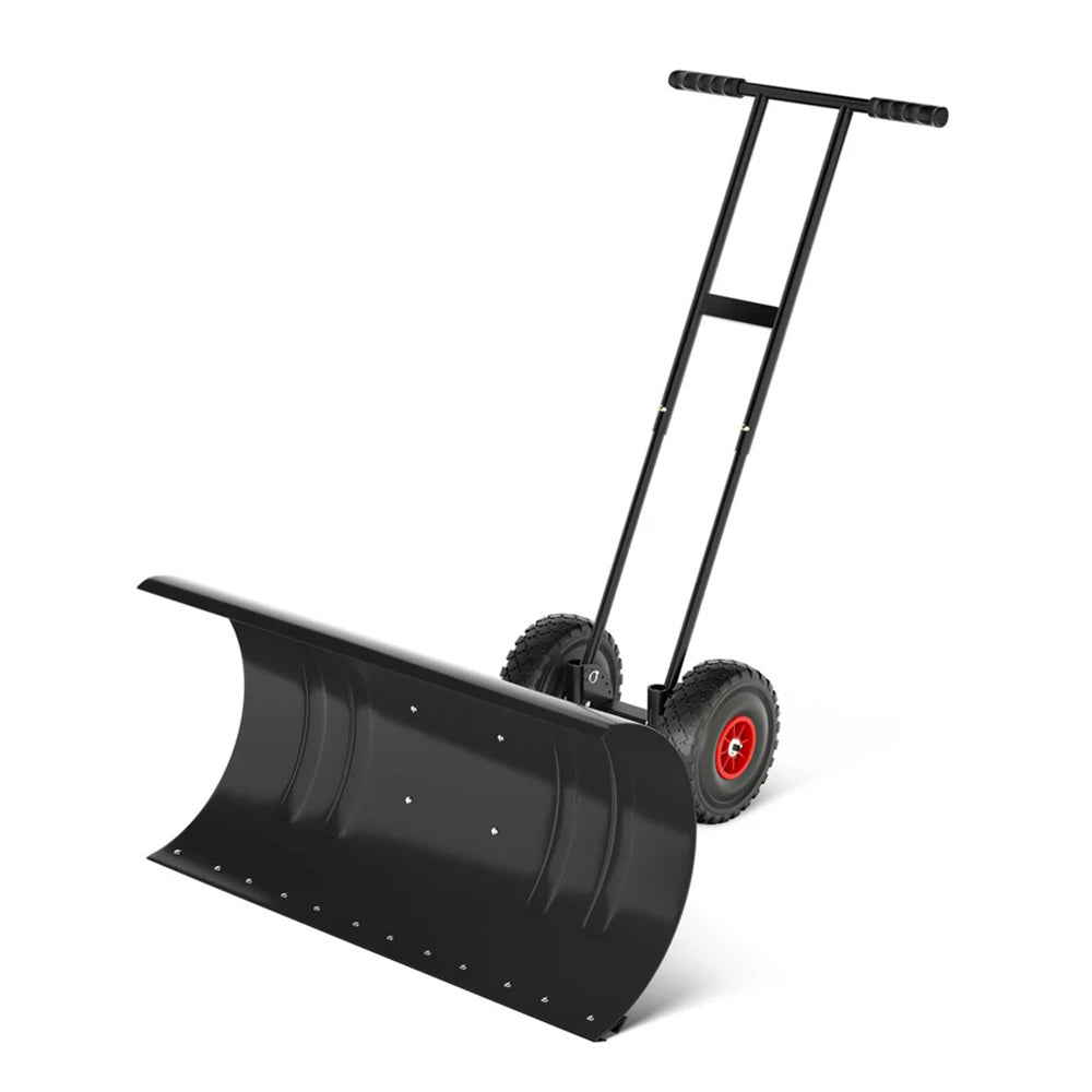 Garvee Schneeschieber mit Rädern 75×40 cm – Doppelstange, Stahlklinge, Verstellbarer Griff, Gummiräder