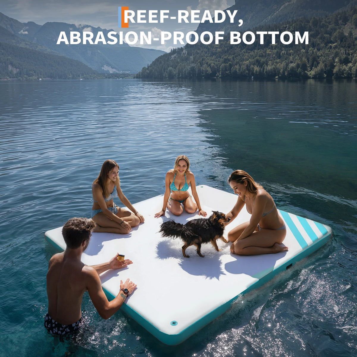 Garvee Aufblasbare Schwimmplattform 1.8 x 1.5 m, Für 3–5 Personen, Rutschfest, PVC, Mit Leiter, Für See & Wasser