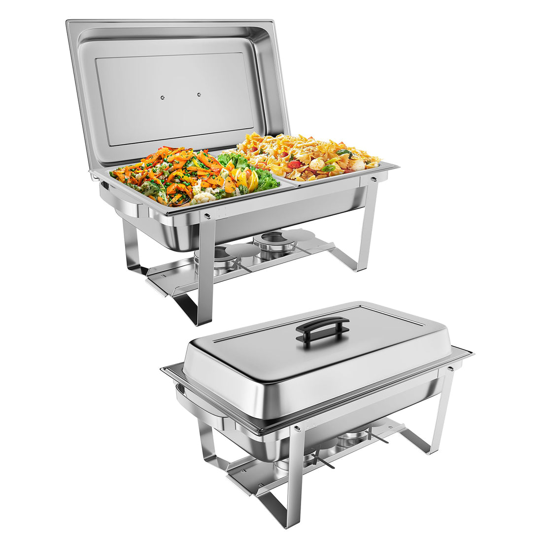 Garvee Chafing Dish 2er-Set mit je 7,6 L, rechteckige Buffet-Speisenwärmer aus Edelstahl mit Deckel, Wasserbad und Klappgestell für Catering, Hochzeit und Feiern