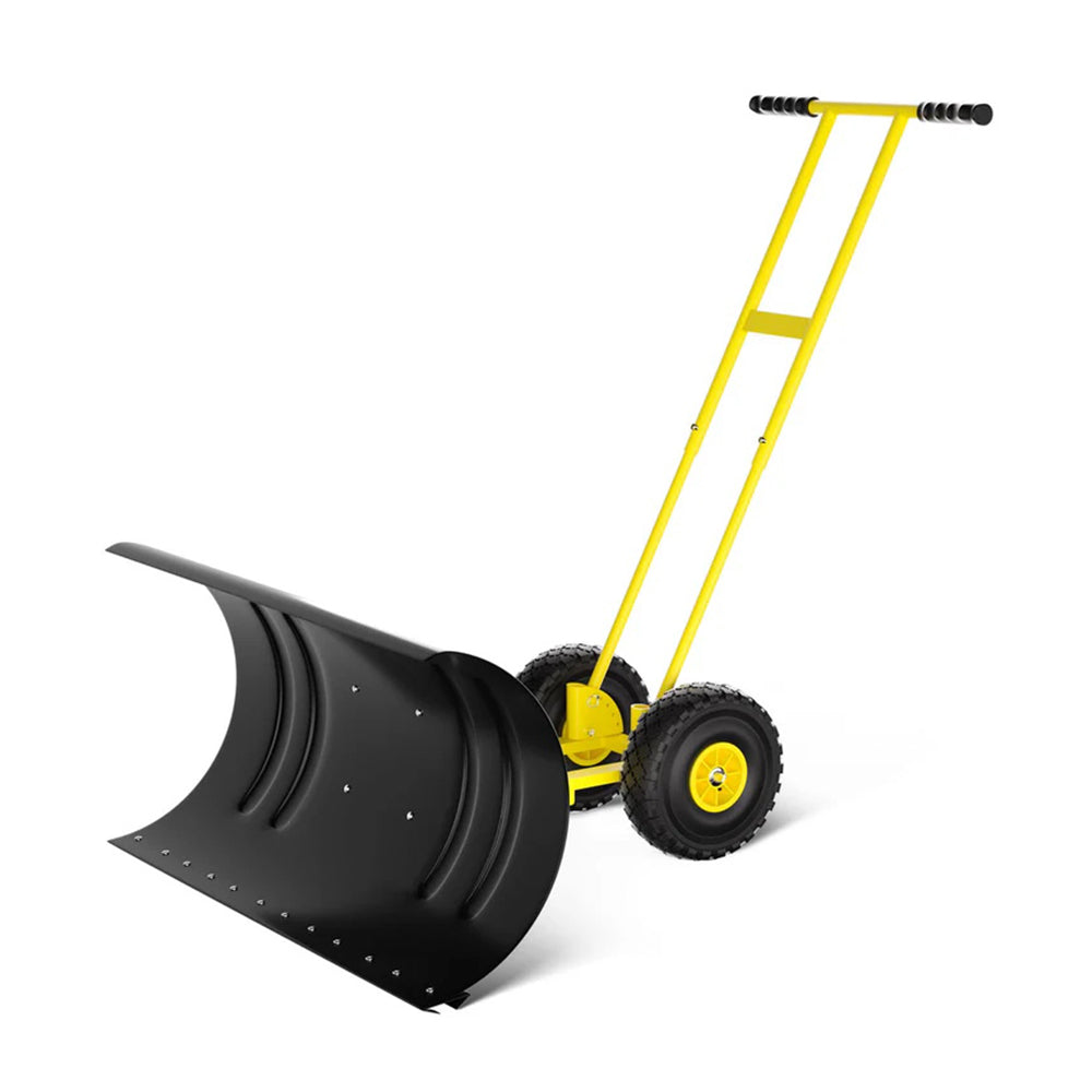 Garvee Schneeschieber mit Rädern 90×40 cm – Doppelstange, Stahlklinge, Verstellbarer Griff, Gummiräder