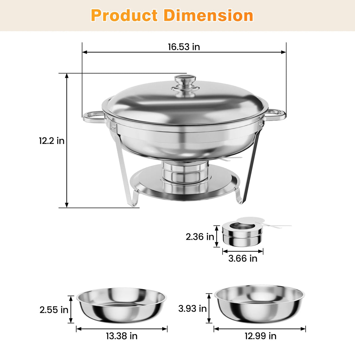 Garvee Chafing Dish 6er-Set mit je 4,7 L, runder Buffet-Speisenwärmer aus Edelstahl mit Deckel und herausnehmbaren Behältern für Catering, Hotel, Restaurant, Hochzeit, Bankett und Veranstaltungen