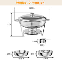 Garvee Chafing Dish 6er-Set mit je 4,7 L, runder Buffet-Speisenwärmer aus Edelstahl mit Deckel und herausnehmbaren Behältern für Catering, Hotel, Restaurant, Hochzeit, Bankett und Veranstaltungen