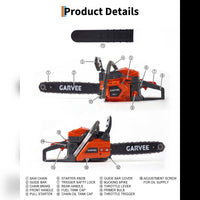 GARVEE Benzin-Kettensäge 58cc, 2,4 kW, 46 cm Schwert, 2-Takt Motorsäge für Holzarbeiten, Baumfällen & Gartenpflege, Orange