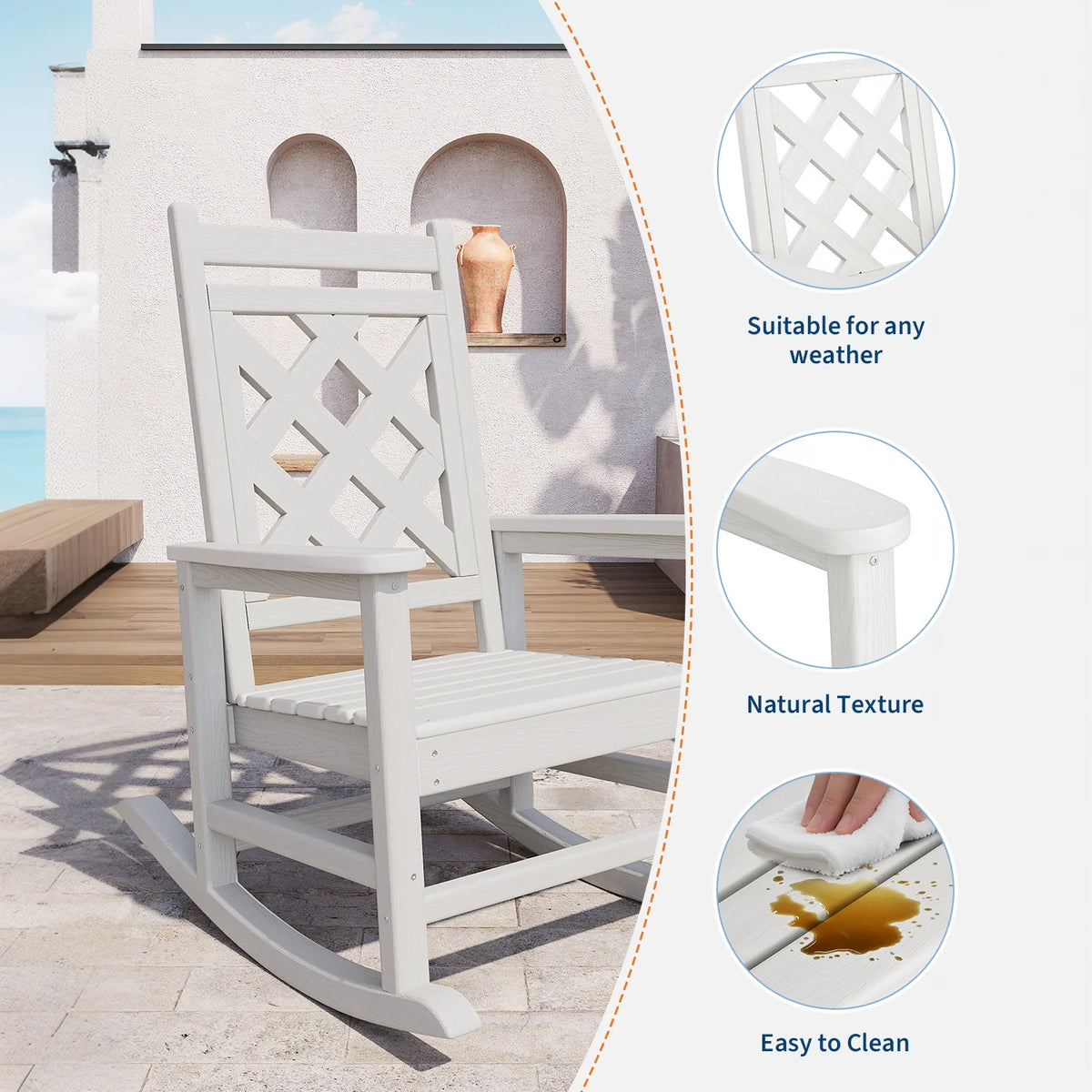 Garvee Outdoor Schaukelstuhl HDPE Holzoptik, 172 Kg Tragkraft, Ergonomisch, Wetterfest, Für Garten & Terrasse