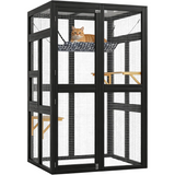 Garvee Katzengehege Outdoor aus Zedernholz mit Fensterzugang, wasserdichtem PVC-Dach, 2 Plattformen und Hängematte, Catio für Garten und Terrasse
