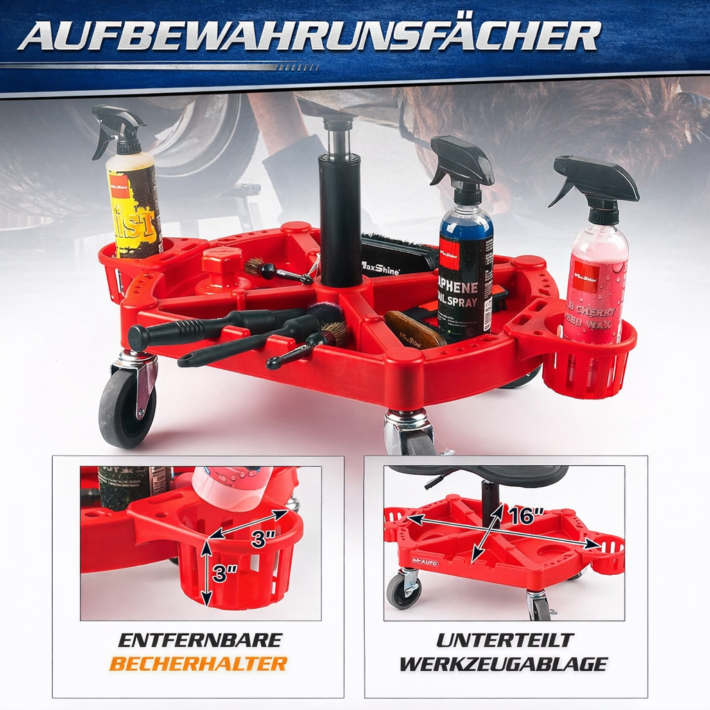 Garvee Mechaniker-Rollhocker Höhenverstellbar 50,8-63,5 cm, 136 kg Tragkraft, mit verriegelbaren Rollen für Werkstatt & Garage, Rot