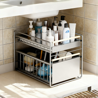 Garvee 2-Etagen-Schubladenorganizer, 39 × 28 × 40 cm, Silber – Platzsparendes Aufbewahrungssystem für Küche & Bad, ausziehbar, mit Stauraum