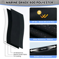Garvee 3-Bogen-Bimini-Top-Bootsabdeckung, Abnehmbare Seiten, Verstellbar, Marine Canvas, UV-Schutz, Verstellbar 185–198 cm, Schwarz
