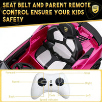 Garvee Lamborghini Kinder Elektroauto 12 V mit 2 × 25 W, Scherentüren, 2,4-GHz-Fernbedienung, LED, Musik, Federung und Sicherheitsgurt, Rosa, für Kinder 3–8 Jahre