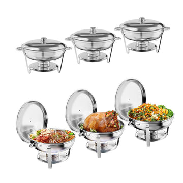 Garvee Chafing Dish 6er-Set mit je 4,7 L, runder Buffet-Speisenwärmer aus Edelstahl mit Deckel und herausnehmbaren Behältern für Catering, Hotel, Restaurant, Hochzeit, Bankett und Veranstaltungen