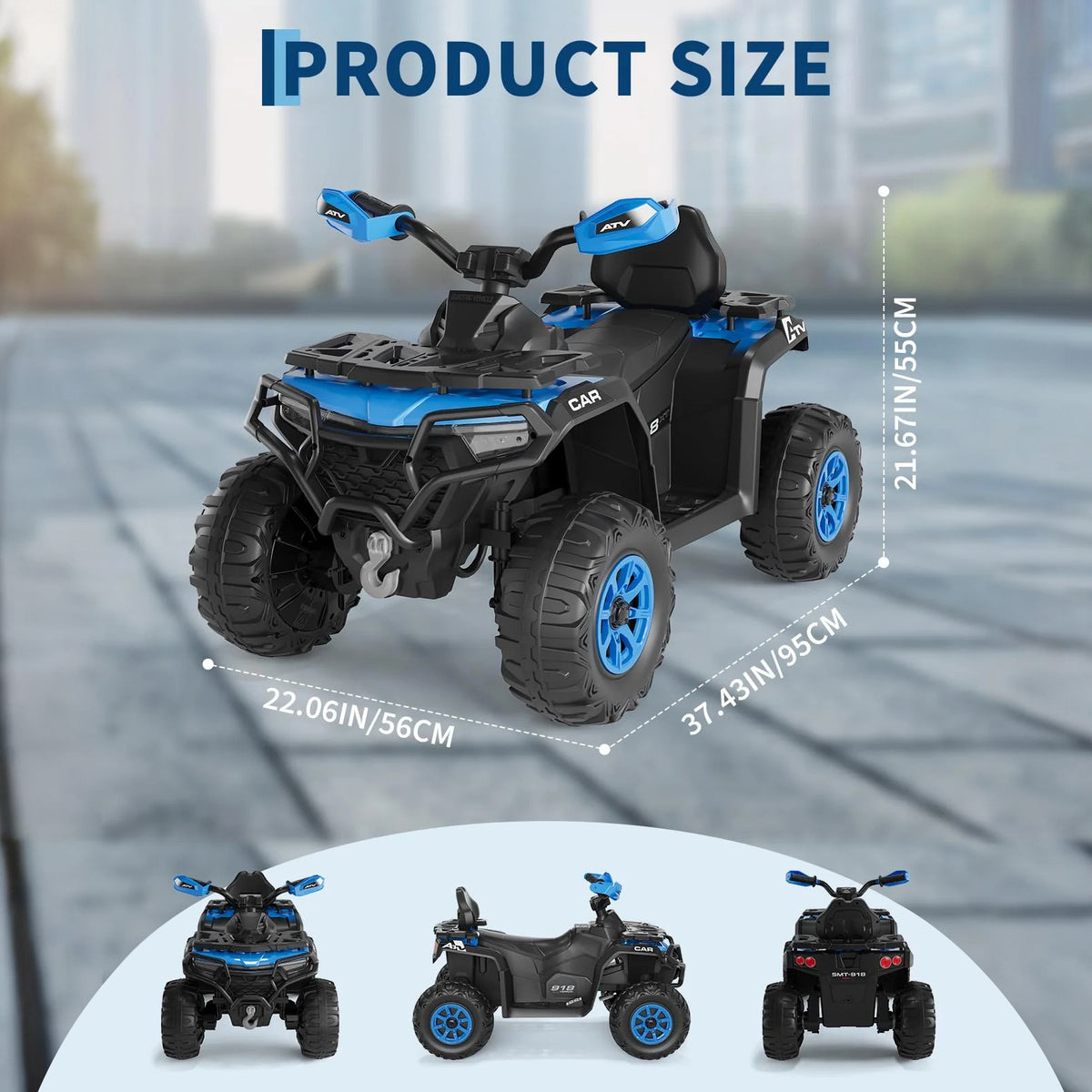 Garvee Kinder Elektro-Quad 12V, Elektrisches Kinderfahrzeug mit Fernbedienung, 2x35W Motoren, LED Lichtern & Musik, Für Kinder von 3–8 Jahren, Blau