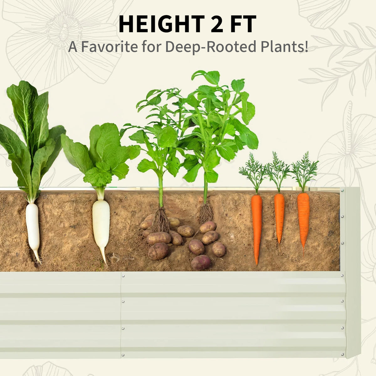 Garvee Metall Hochbeet 180×90×60 cm, verzinkter Stahl, rostfrei & wetterfest, stabiler Pflanzkasten für Gemüsebeet, Blumenbeet & Garten, rechteckig Beige