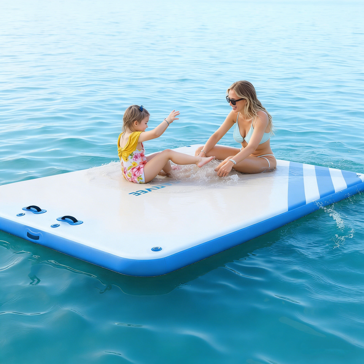 Garvee Aufblasbare Schwimminsel 2.4×1.8 m, Für 4–6 Personen, 15 cm Dick, Marine-PVC, Rutschfest für See & Pool