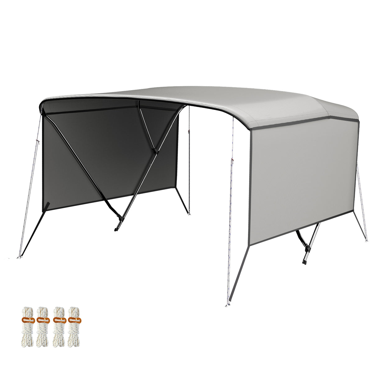 Garvee 3-Bogen-Bimini-Top-Bootsabdeckung, Abnehmbare Seiten, Verstellbar, Marine Canvas, UV-Schutz, Verstellbar 201–213 cm, Grau