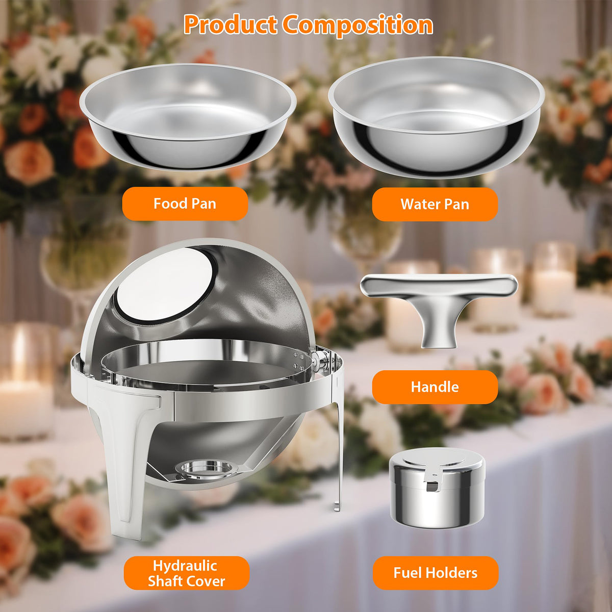 Garvee Chafing Dish 6 L aus Edelstahl, Warmhaltebehälter mit Rolltop-Deckel und Sichtfenster, Buffetwärmer für Hochzeit, Catering, Party und Events
