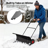 Garvee Schwerlast Schneeschieber mit Rädern 75 cm – Verstellbare Klinge & Griffhöhe, Ergonomisch, Schwarz