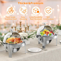 Garvee Chafing Dish 6 L aus Edelstahl, Warmhaltebehälter mit Rolltop-Deckel und Sichtfenster, Buffetwärmer für Hochzeit, Catering, Party und Events