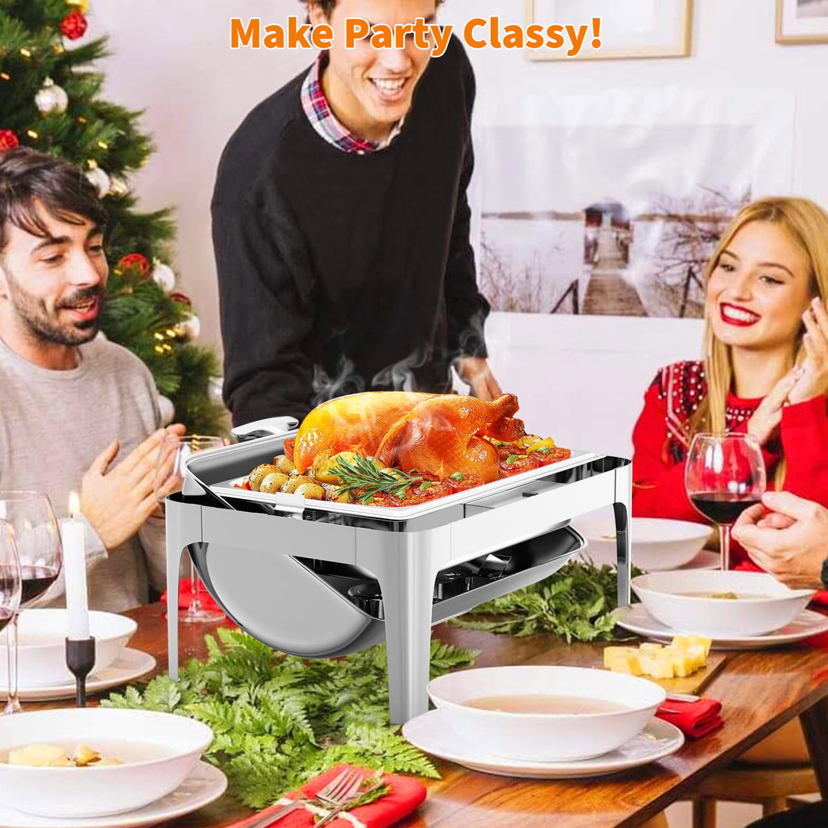 Garvee Chafing Dish 9 L aus Edelstahl, Rolltop Speisenwärmer mit Glasfenster und Komplettem Zubehör, Spülmaschinengeeignet für Buffet, Catering und Events
