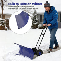 Garvee Schneeschieber mit Rädern 75×40 cm – Doppelstange, Stahlklinge, Verstellbarer Griff, Gummiräder