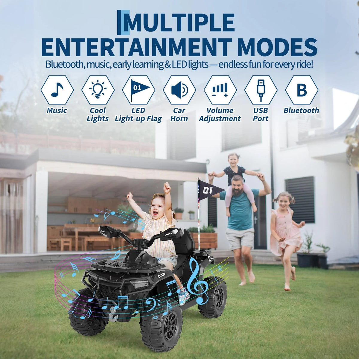 Garvee Kinder Elektro-Quad 12V, Elektrisches Kinderfahrzeug mit Fernbedienung, 2x35W Motoren, LED Lichtern & Musik, Für Kinder von 3–8 Jahren, Blau