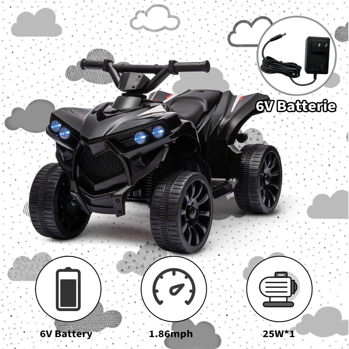 12-V-Akku und zwei 35-W-Motoren des GARVEE Kinder-Elektro-ATV