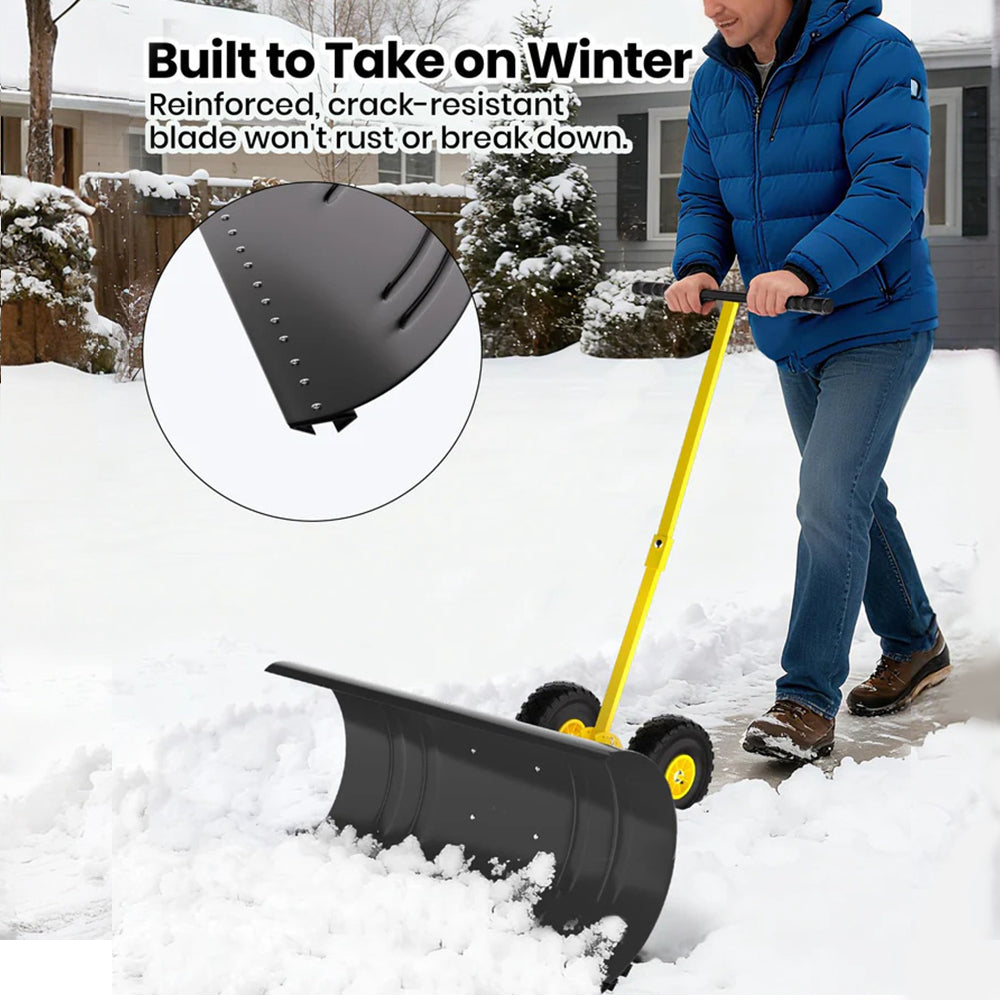 Garvee Schneeschieber mit Rädern 90×40 cm – Einzelstange, Stahlklinge, Verstellbarer Griff, Gummiräder