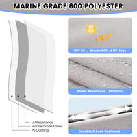 Garvee 3-Bogen-Bimini-Top-Bootsabdeckung, Abnehmbare Seiten, Verstellbar, Marine Canvas, UV-Schutz, Verstellbar 201–213 cm, Grau