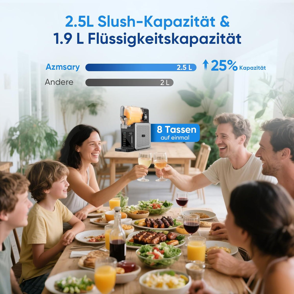 GARVEE 1,9 L Slush-Maschine für Zuhause, 5 Programme, 200-W-Kompressor, LED-Display & Selbstreinigung, ohne Eiswürfel für Slushies und Frozen Drinks
