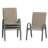 Garvee Stapelstühle Outdoor Set 4, Metallrahmen, Textilene, Atmungsaktiv, Für Garten & Terrasse, Grau - Braun