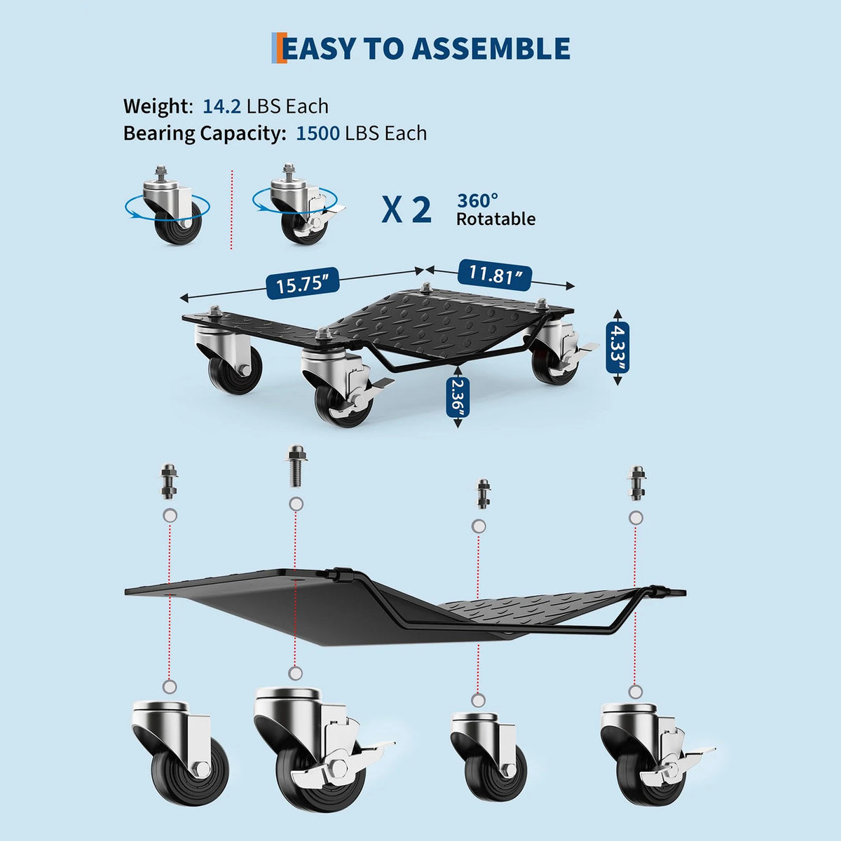 Garvee Auto-Rangierhilfe Set 2 Stück – V-förmige Plattform, 680 kg pro Rangierhilfe, Schwarz