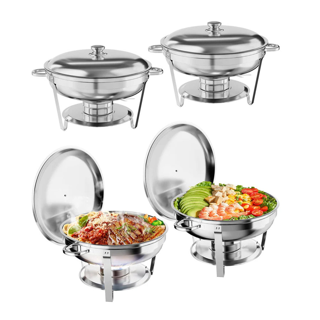 Garvee Chafing Dish 4er-Set, je 4,7 L aus Edelstahl, rund, Buffet-Speisenwärmer für Catering, Hochzeiten und Feiern