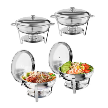 Garvee Chafing Dish 4er-Set mit je 4,7 L, runde Buffet-Speisenwärmer aus Edelstahl mit Deckel und herausnehmbaren Behältern für Catering, Hotel, Restaurant, Hochzeit und Bankett