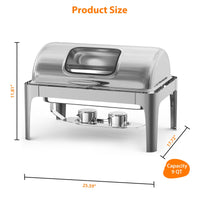 Garvee Chafing Dish 9 L aus Edelstahl, Rolltop Speisenwärmer mit Glasfenster und Komplettem Zubehör, Spülmaschinengeeignet für Buffet, Catering und Events