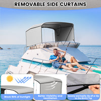 Garvee 3-Bogen-Bimini-Top-Bootsabdeckung, Abnehmbare Seiten, Verstellbar, Marine Canvas, UV-Schutz, Verstellbar 201–213 cm, Grau