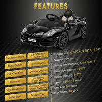 Garvee Lamborghini Kinder Elektroauto 12 V mit 2 × 25 W, Scherentüren, 2,4-GHz-Fernbedienung, LED, Musik, Federung und Sicherheitsgurt, Schwarz, für Kinder 3–8 Jahre