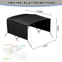 Garvee 3-Bogen-Bimini-Top-Bootsabdeckung, Abnehmbare Seiten, Verstellbar, Marine Canvas, UV-Schutz, Verstellbar 185–198 cm, Schwarz