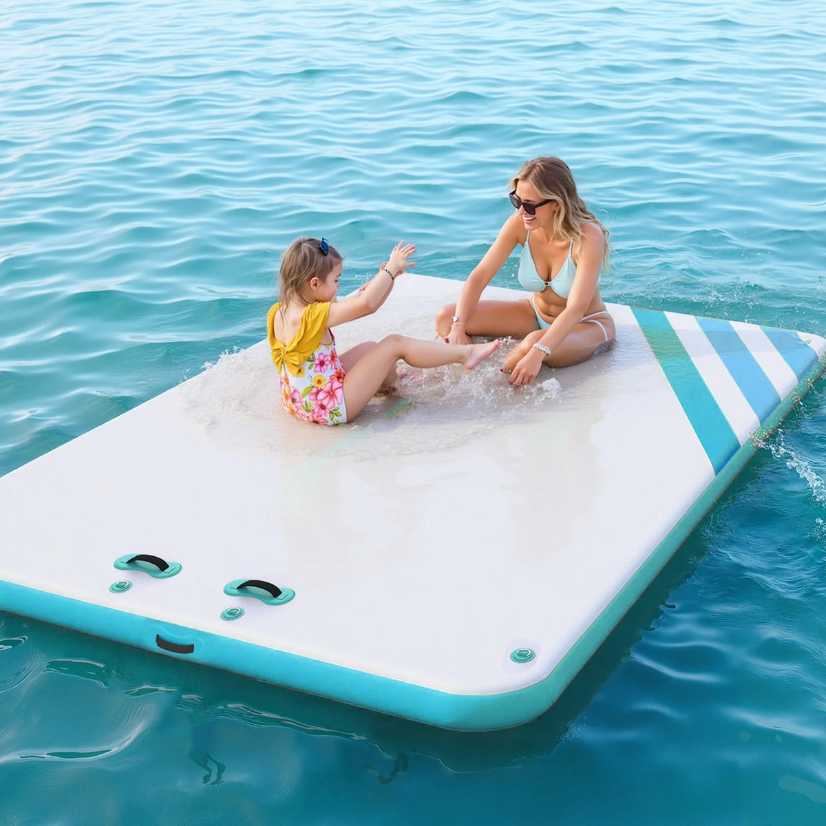 Garvee Aufblasbare Schwimmplattform 1.8 x 1.5 m, Für 3–5 Personen, Rutschfest, PVC, Mit Leiter, Für See & Wasser
