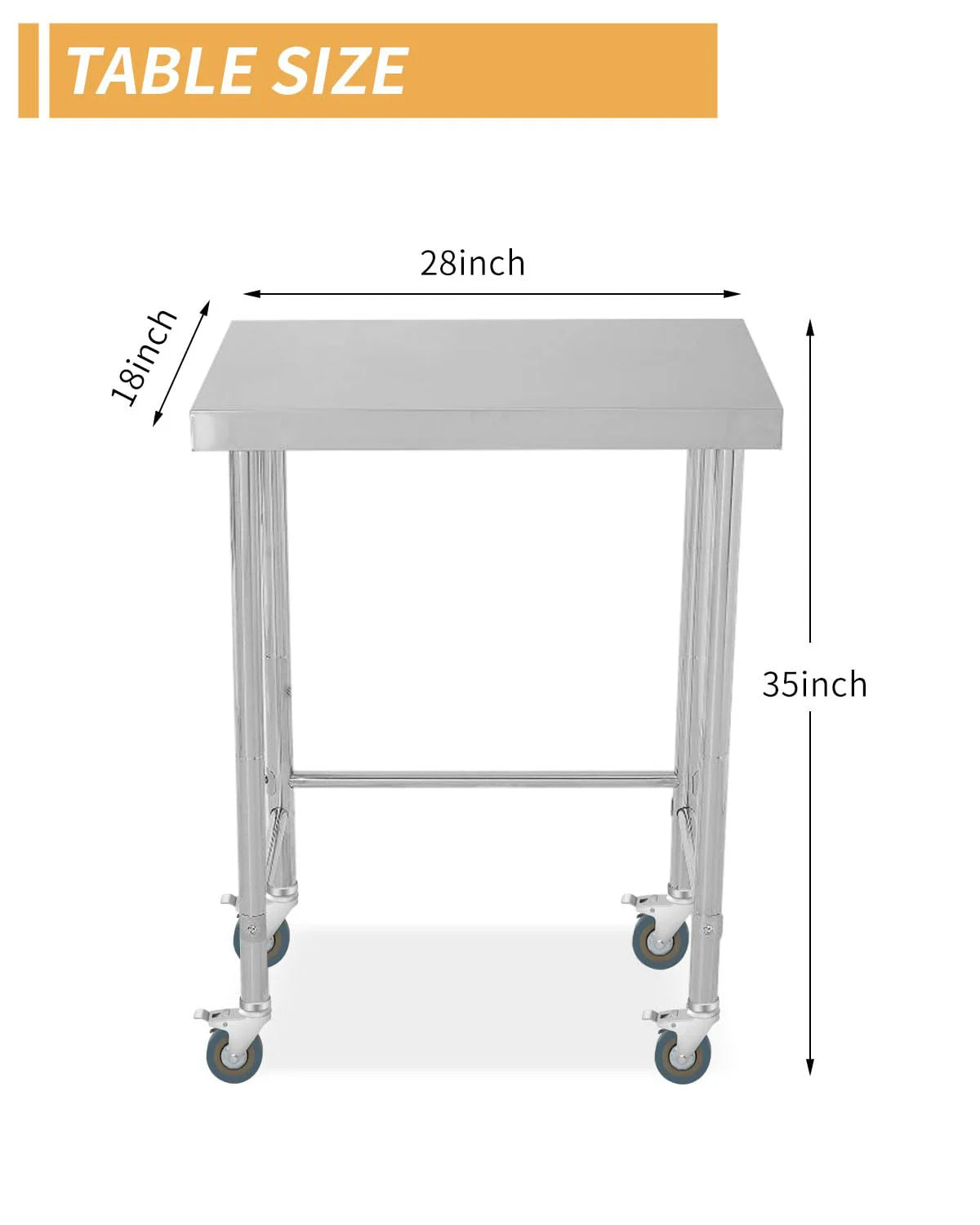 Garvee Edelstahl-Arbeitstisch 46 x 71 x 89 cm mit Rollen, mobiler Küchentisch mit offener Unterkonstruktion, robuster Vorbereitungstisch für Küche, Gastronomie, Werkstatt und Gewerbe